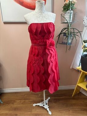Super Unique Crimson Rose Applique Ruffle Cocktail Dress